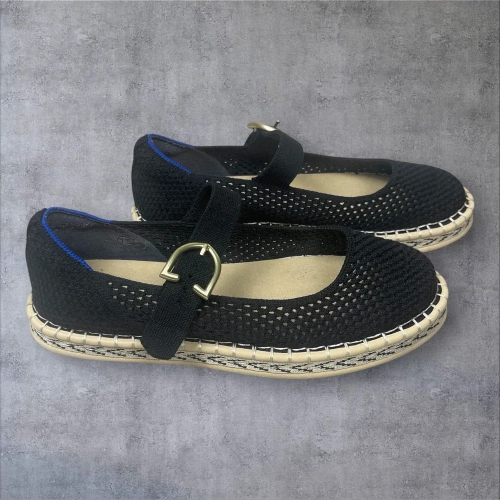 Rothy's The Espadrille Mary Jane Black Knit Shoes Womens 7.5  Hemp/Cotton